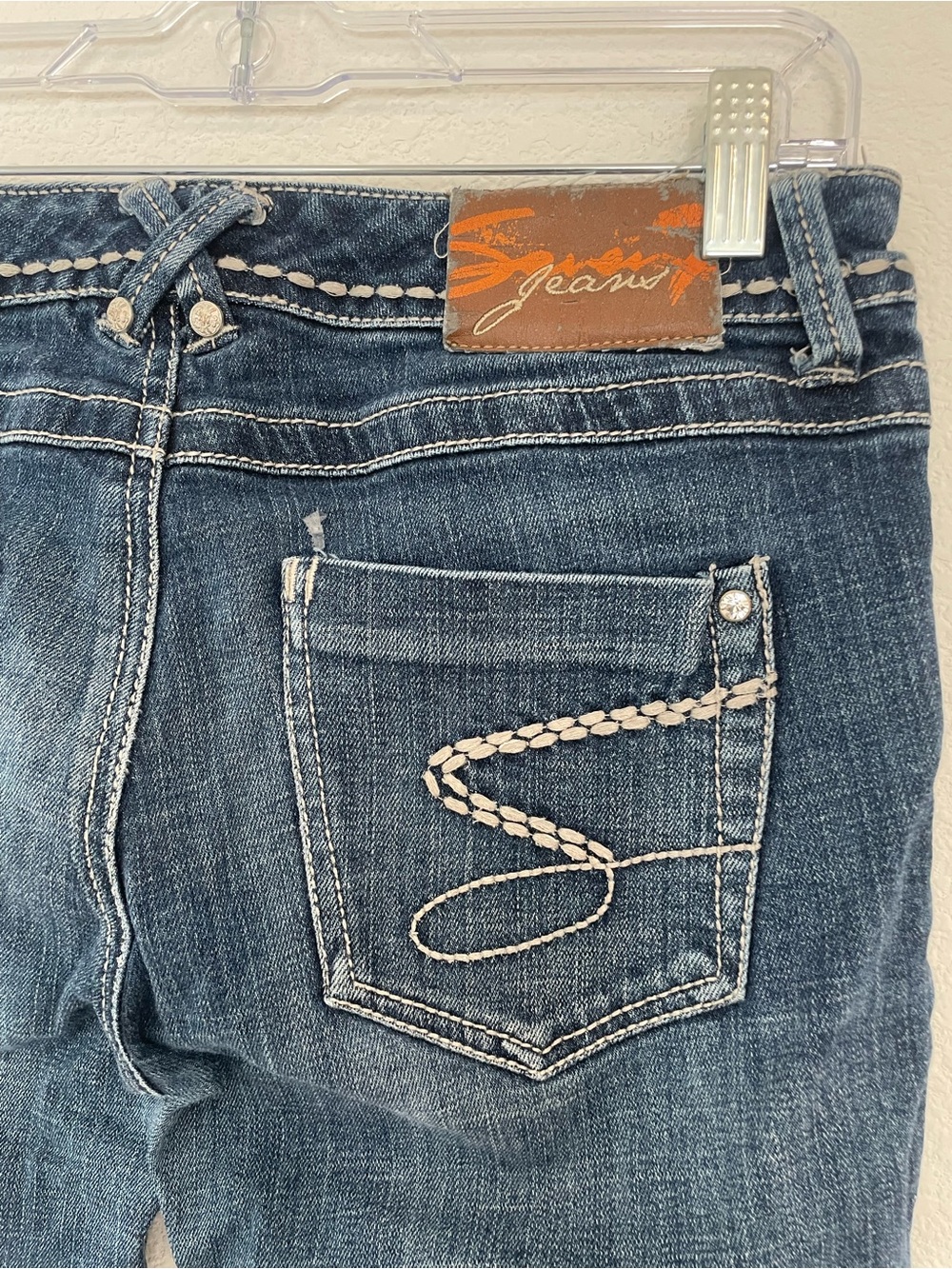 Seven7 Women's Dark Wash Contrast Stitching Skinny Jeans